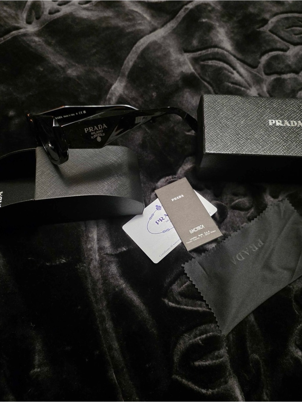 Prada Black High-Gloss Rectangular Logo Sunglasses - Picture 6 of 6